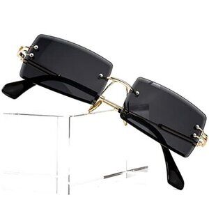 Rectangle Sunglasses for Women Men Vintage Rimless Square Sun Glasses